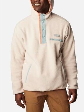 MENS CREAM COLUMBIA HELVETIA FLEECE SHERPA HOODIE PULLOVER JACKET SWEATER SIZE S